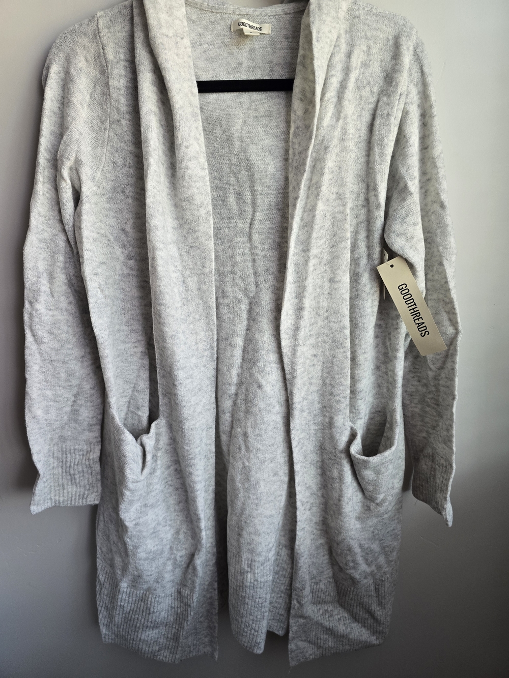 Goodthreads Light Gray Open-Front Pocket Cardigan